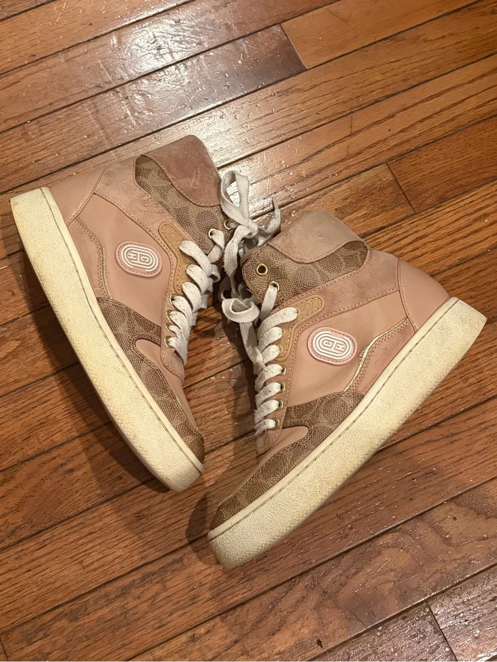 COACH Women's Size 7.5 High Top Sneaker Mushroom Oat Pink Color
